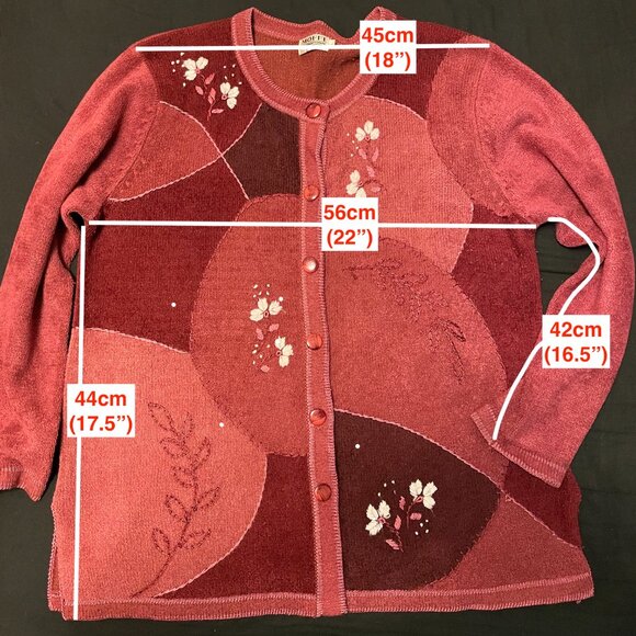 4/$20 | Moffi International Pink Button Up Cardigan Sweater - knit flower patch - Picture 3 of 8